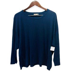 Sundry Women's Sz 3 (LG) Long Sleeve Boat Neck Crop Top Relaxed Solid Navy Blue